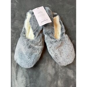Womens Faux Fur Slipper Socks Gray Cream Sherpa Lined Grippers furry cozy